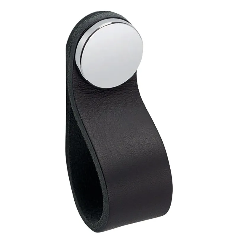BOUTONS FLEXA 0404 CUIR NOIR - PASTILLE CHROMÉE