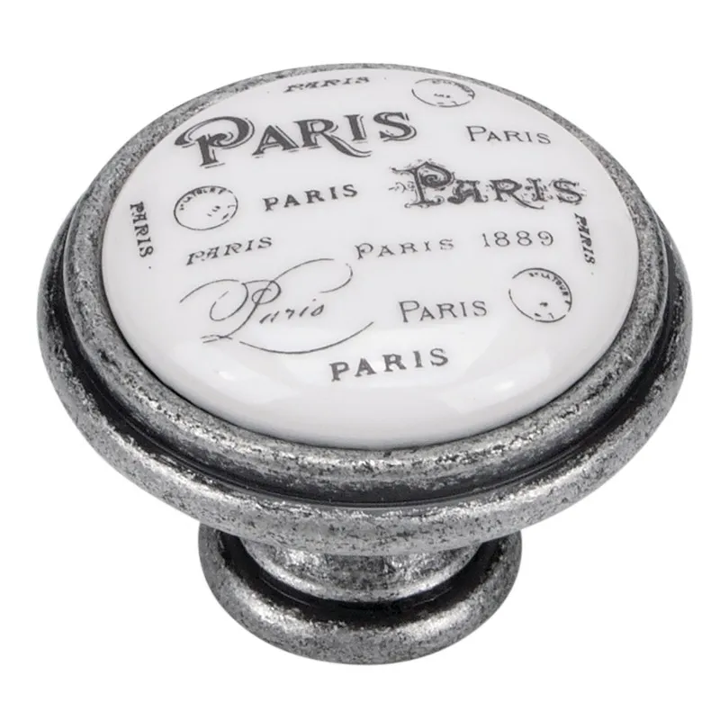 BOUTONS PARIS PORCELAINE ARGENT VIEILLI